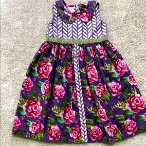 Mustard Pie Girls Floral Mixed Print Dress in Purple and Pink Size 6